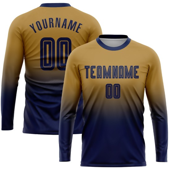 Sublimation Verblassen Lange Fußball Gold Uniform Navy Mode Jersey Hülse Alte