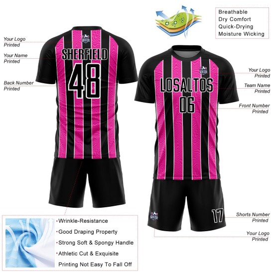 Jersey Custom Uniform Schwarz Fußball Linie Pink-Weiß Sublimation