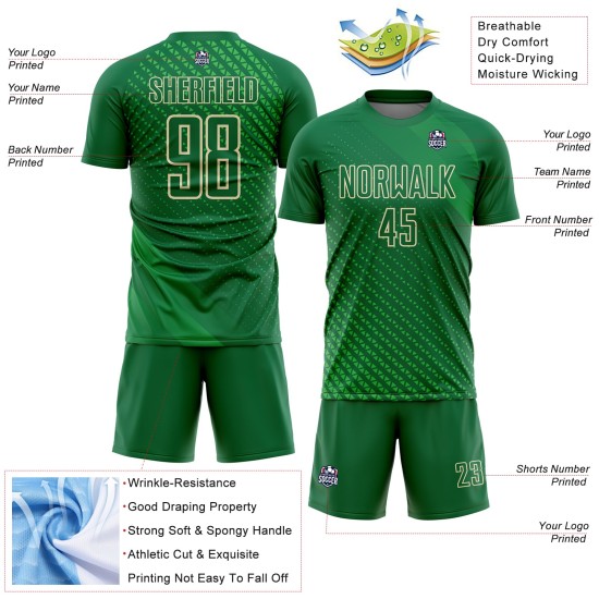 Benutzerdefinierte Sublimation geometrische grün Creme Stadt Uniform Kelly Formen Fußball Jersey