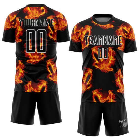 Schwarz Sublimation Custom Flame Bird Trikot Uniform Fußball Rot-Gold