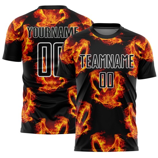 Schwarz Sublimation Custom Flame Bird Trikot Uniform Fußball Rot-Gold