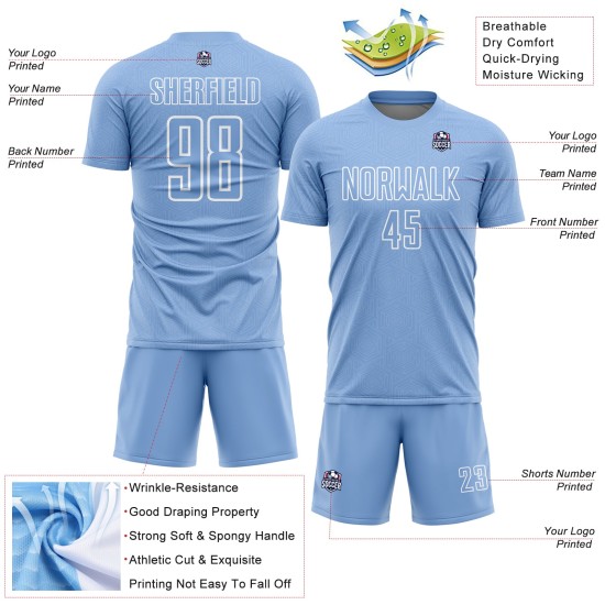 Form Uniform Blau Fußball Sublimation Custom Jersey Licht Geometrisch Weiß