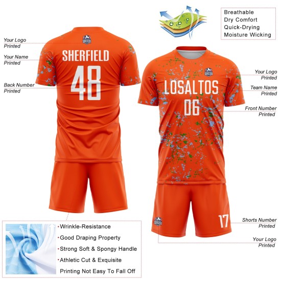 Jersey Abstrakte Kunst Fragment Sublimation Hellgrün Blau-Gras Custom Fußball Orange Uniform Jersey Abstrakte Kunst Fragment Sublimation Hellgrün Blau-Gras Custom Fußball Orange Uniform