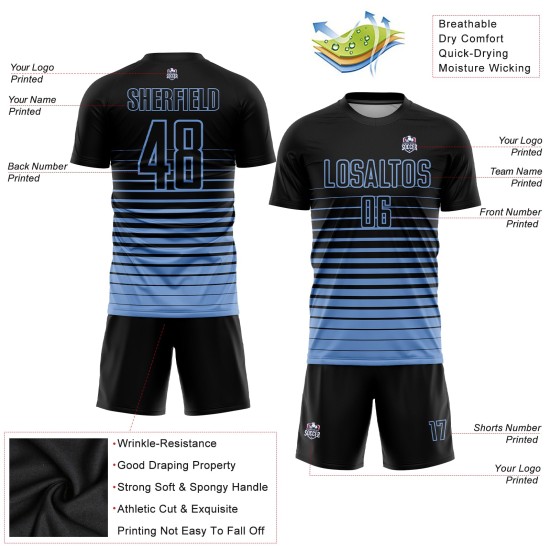 Fade Soccer Schwarz Jersey Nadelstreifen Uniform Licht Mode Custom Sublimation Blau