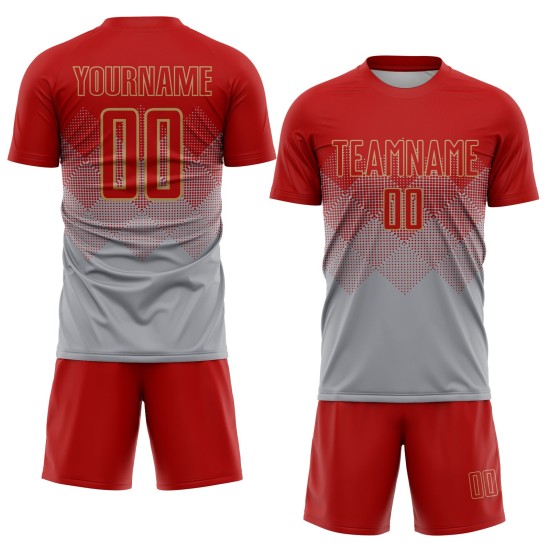 Fußball Custom Uniform Rot-Alt Sublimation Grau Gold Jersey
