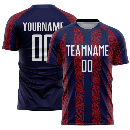 Jersey Form Abstrakte Sublimation Fußball Custom Navy Uniform Weiß-Rot