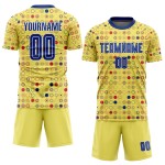 Benutzerdefiniertes Royal-Weiß-Gold Sublimations-Fußballtrikot für Auswärts