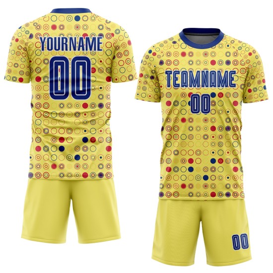 Benutzerdefiniertes Royal-Weiß-Gold Sublimations-Fußballtrikot für Auswärts