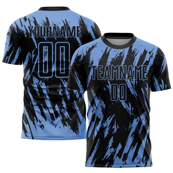 Benutzerdefinierte leichte Uniform schwarz Fußball Sublimation Jersey blau