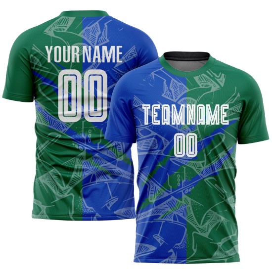 Benutzerdefinierte Thunder Scratch Fußballuniform Graffiti Grün Trikot Muster Sublimation Blau-Kelly Benutzerdefinierte Thunder Scratch Fußballuniform Graffiti Grün Trikot Muster Sublimation Blau-Kelly
