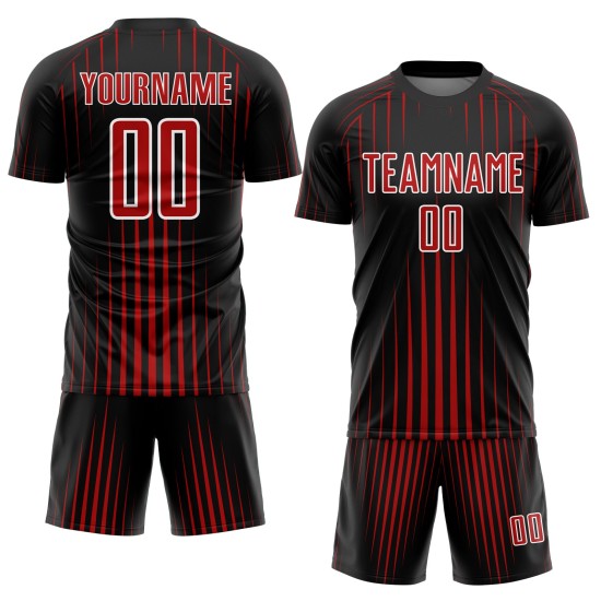 Rot-Weiß Uniform Custom Lines Sublimation Fußballtrikot Schwarz