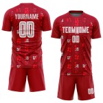 Startseite Sublimation Custom Rot Uniform Weiß Fußballtrikot