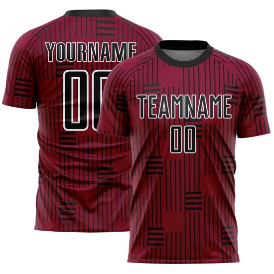 Schwarz-Weiß Uniform Custom Fußball Linien Jersey Maroon Sublimation Schwarz-Weiß Uniform Custom Fußball Linien Jersey Maroon Sublimation