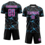 Sublimation Pink-Himmelblau Custom Fußball Schwarz Uniform Trikot Sublimation Pink-Himmelblau Custom Fußball Schwarz Uniform Trikot