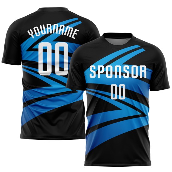 Weiß-Hellschwarzes Sublimationsuniform-Blaues benutzerdefiniertes Fußballtrikot