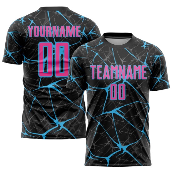 Sublimation Pink-Himmelblau Custom Fußball Schwarz Uniform Trikot Sublimation Pink-Himmelblau Custom Fußball Schwarz Uniform Trikot