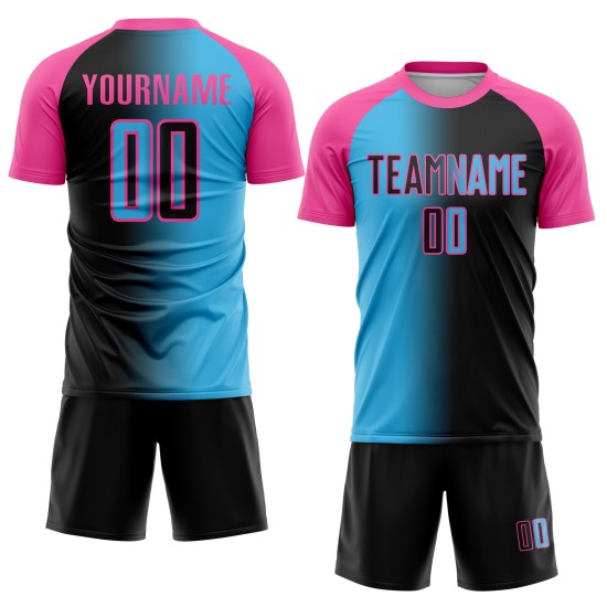 Fußball Blau-Rosa Jersey Mode Sublimation Uniform Schwarz Himmel Benutzerdefinierte