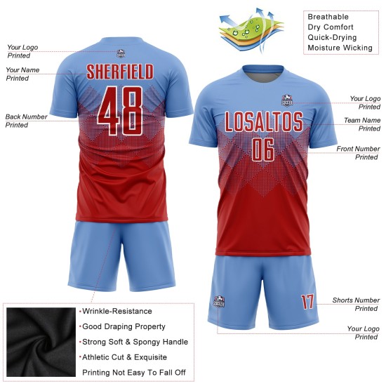 Blaues Trikot Benutzerdefinierte Rot-Weiß Sublimation Uniform Licht Fußball