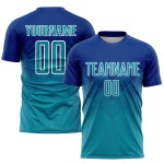 Sublimation Royal Uniform Teal-Weiß Custom Fußballtrikot Sublimation Royal Uniform Teal-Weiß Custom Fußballtrikot