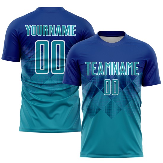 Sublimation Royal Uniform Teal-Weiß Custom Fußballtrikot Sublimation Royal Uniform Teal-Weiß Custom Fußballtrikot