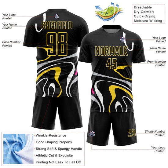 Jersey Formen Schwarz Gold Uniform Flüssigkeit Custom Fußball Sublimation Jersey Formen Schwarz Gold Uniform Flüssigkeit Custom Fußball Sublimation