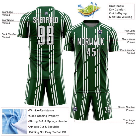 Fußball Sublimation Trikot Nadelstreifen Weiß-Schwarz Uniform Grün Custom Fußball Sublimation Trikot Nadelstreifen Weiß-Schwarz Uniform Grün Custom