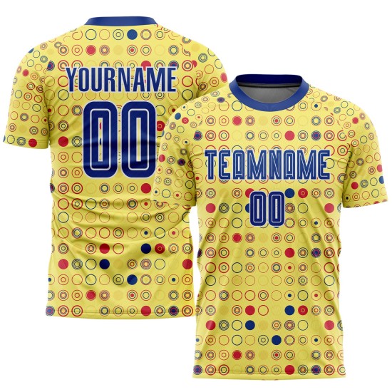 Benutzerdefiniertes Royal-Weiß-Gold Sublimations-Fußballtrikot für Auswärts