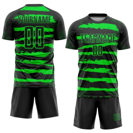 Benutzerdefinierte Uniform Grün Schwarz Sublimation Jersey Fußball Neon