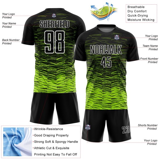 Trikot Soccer Line Schwarz Custom Uniform Sublimation Neon Grün-Weiß