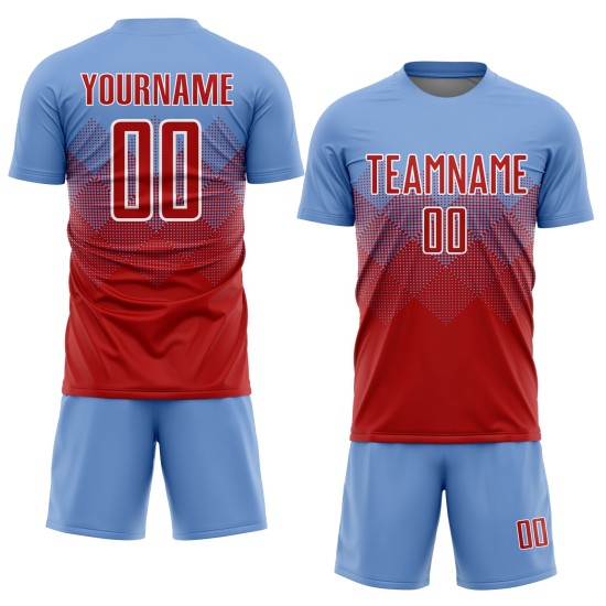 Blaues Trikot Benutzerdefinierte Rot-Weiß Sublimation Uniform Licht Fußball