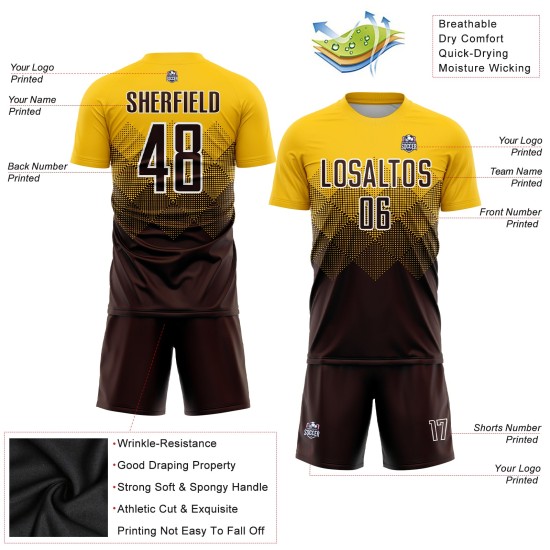 Trikot Sublimation Braun-Weiß Gold Uniform Fußball Custom Trikot Sublimation Braun-Weiß Gold Uniform Fußball Custom