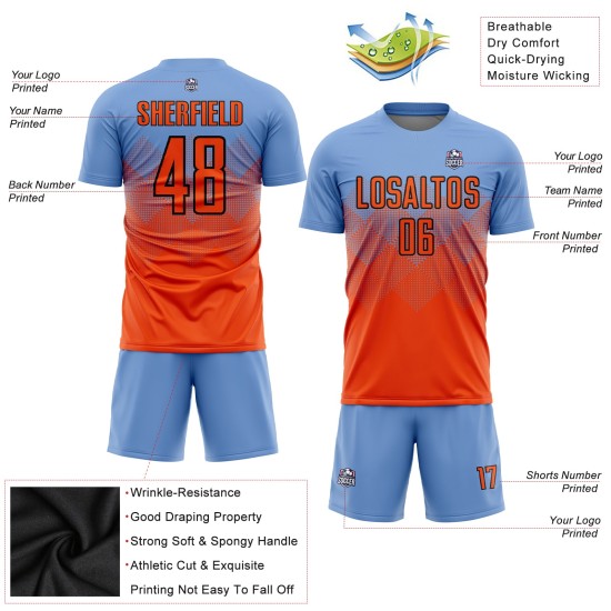 Jersey Custom Blau Sublimation Uniform Orange-Schwarz Licht Fußball