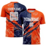 Jersey Custom Fußball Scratch Navy-Orange Graffiti Uniform Muster Sublimation Jersey Custom Fußball Scratch Navy-Orange Graffiti Uniform Muster Sublimation