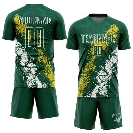 Grünes Uniformtrikot, benutzerdefinierte Fußball-Sublimationstrikot, Gelb-Weiß Grünes Uniformtrikot, benutzerdefinierte Fußball-Sublimationstrikot, Gelb-Weiß