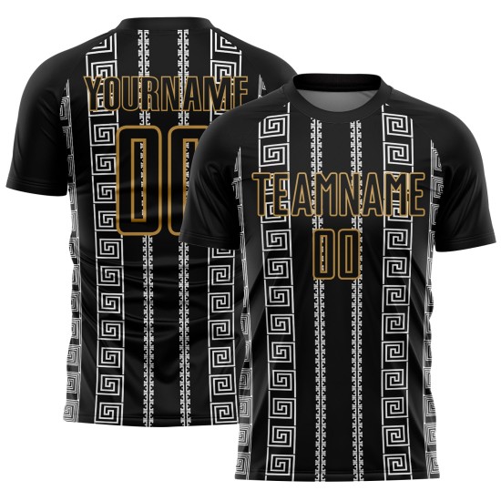 Form Alte Geometrische Custom Gold-Weiß Fußball Jersey Uniform Schwarz Sublimation Form Alte Geometrische Custom Gold-Weiß Fußball Jersey Uniform Schwarz Sublimation