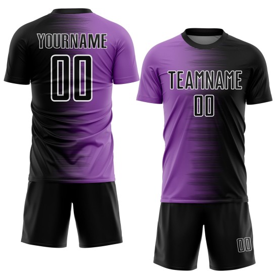 Lila-Weiß Gradient Sublimation Custom Schwarz Medium Jersey Fußball Linie Uniform
