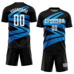 Weiß-Hellschwarzes Sublimationsuniform-Blaues benutzerdefiniertes Fußballtrikot