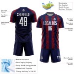 Jersey Form Abstrakte Sublimation Fußball Custom Navy Uniform Weiß-Rot