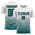 Blaugrün-Schwarz Uniform Fußball Custom Sublimation Linie Weiß Gradienten Jersey