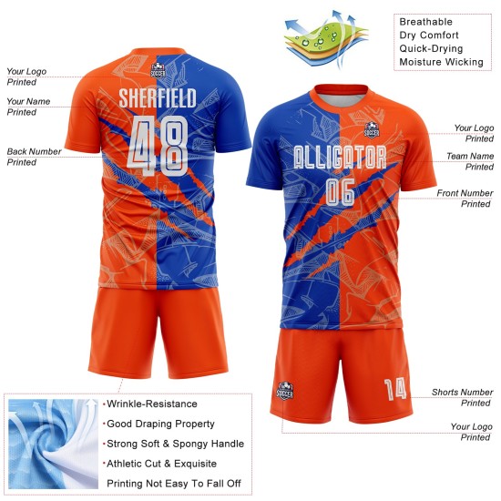 Graffiti Custom Jersey Muster Blau-Orange Thunder Sublimation Scratch Fußballuniform