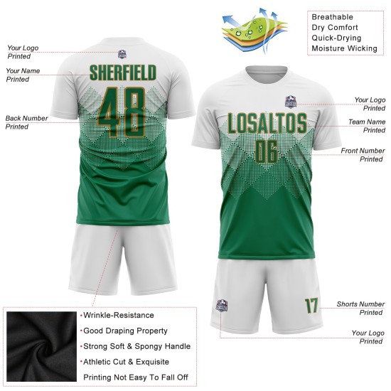 Weißes Fußballtrikot Grün-Altgold Kelly Sublimation Custom Uniform