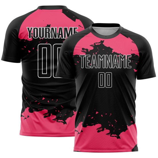 Benutzerdefinierte rosa-weiß Kunst Jersey schwarz Fragment Fußball Neon Sublimation abstrakte Uniform