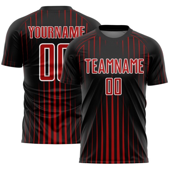 Rot-Weiß Uniform Custom Lines Sublimation Fußballtrikot Schwarz