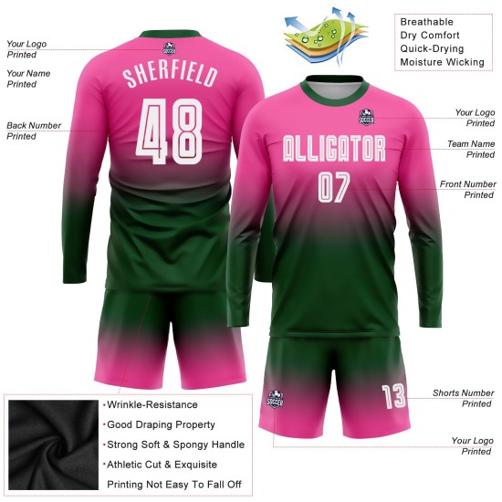 Fashion Fade Lange Sublimation Ärmel Jersey Fußball Rosa Weiß-Grün Custom Uniform