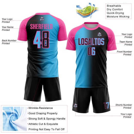 Fußball Blau-Rosa Jersey Mode Sublimation Uniform Schwarz Himmel Benutzerdefinierte