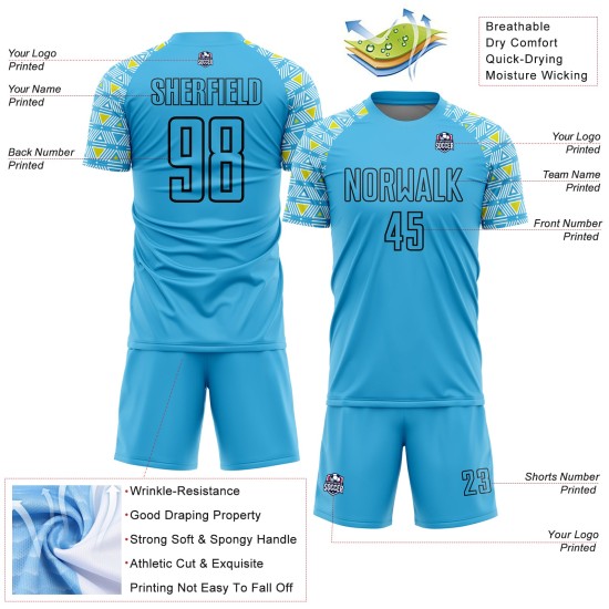 Geometrische Himmel Fußball Sublimation Form Jersey Schwarz Custom Uniform Blau Geometrische Himmel Fußball Sublimation Form Jersey Schwarz Custom Uniform Blau