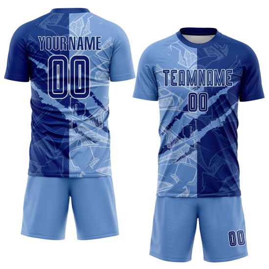 Fußball-Graffiti-Muster-Trikot Scratch Royal-Light Uniform Blau Custom Sublimation