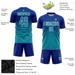 Sublimation Royal Uniform Teal-Weiß Custom Fußballtrikot Sublimation Royal Uniform Teal-Weiß Custom Fußballtrikot
