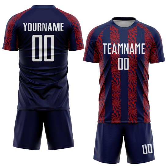 Jersey Form Abstrakte Sublimation Fußball Custom Navy Uniform Weiß-Rot