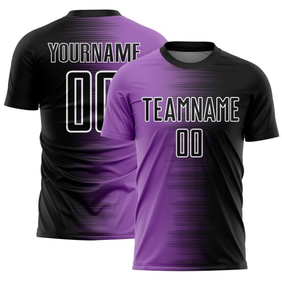 Lila-Weiß Gradient Sublimation Custom Schwarz Medium Jersey Fußball Linie Uniform